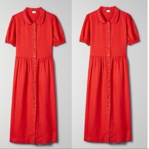 Aritzia - Wilfred Naeva Pure Linen Red Button-Up Women's Dress